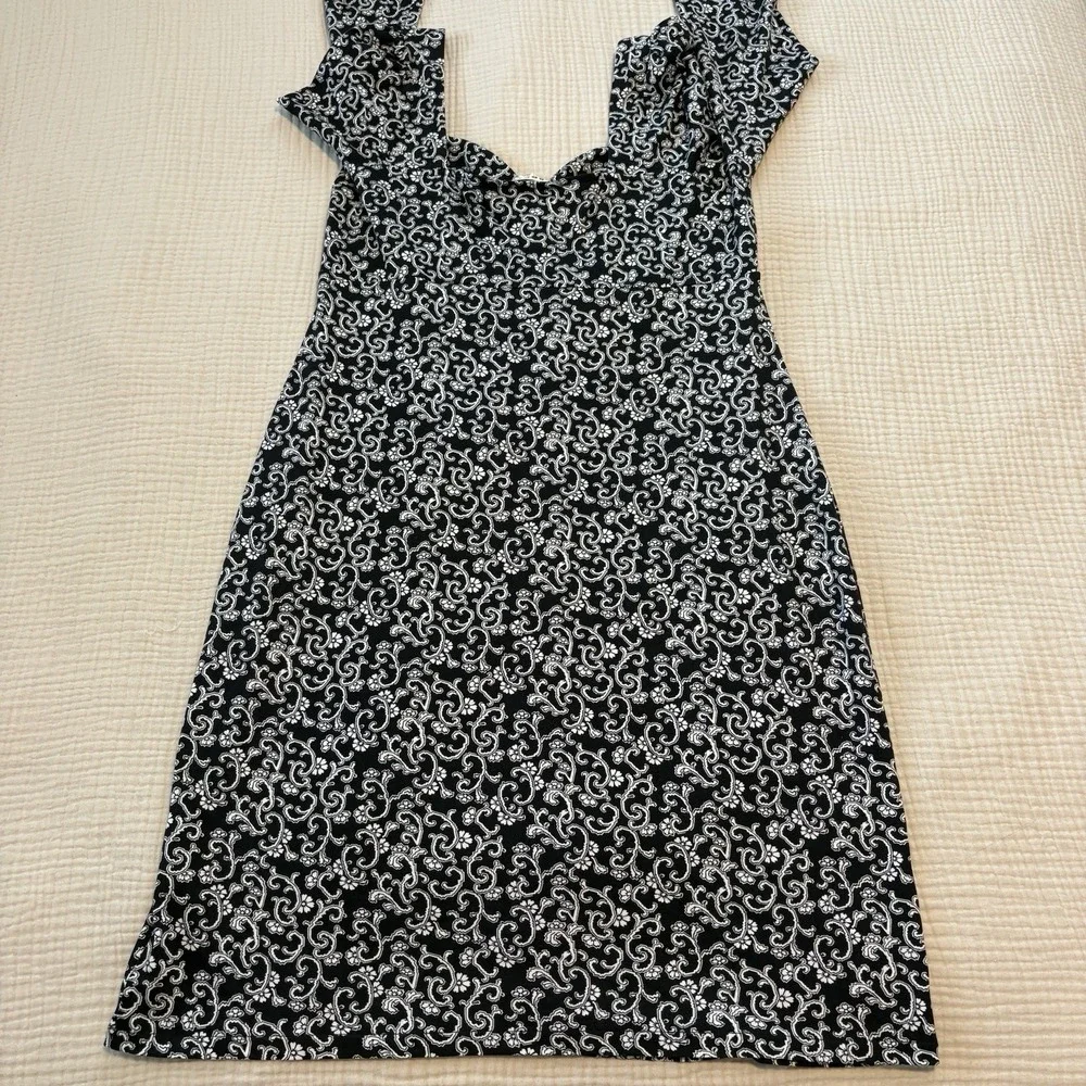 Boden Sweetheart Jersey Dress Sz 12 Long‎ Black Tencel Floral Long Sleeve Preppy